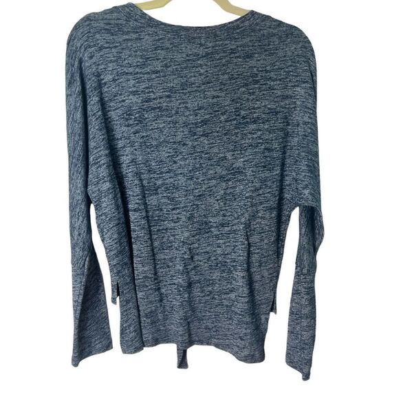 Alpha Amour Slouchy Fit Heathered Blue Tie Front Shirt - Picture 3 of 9